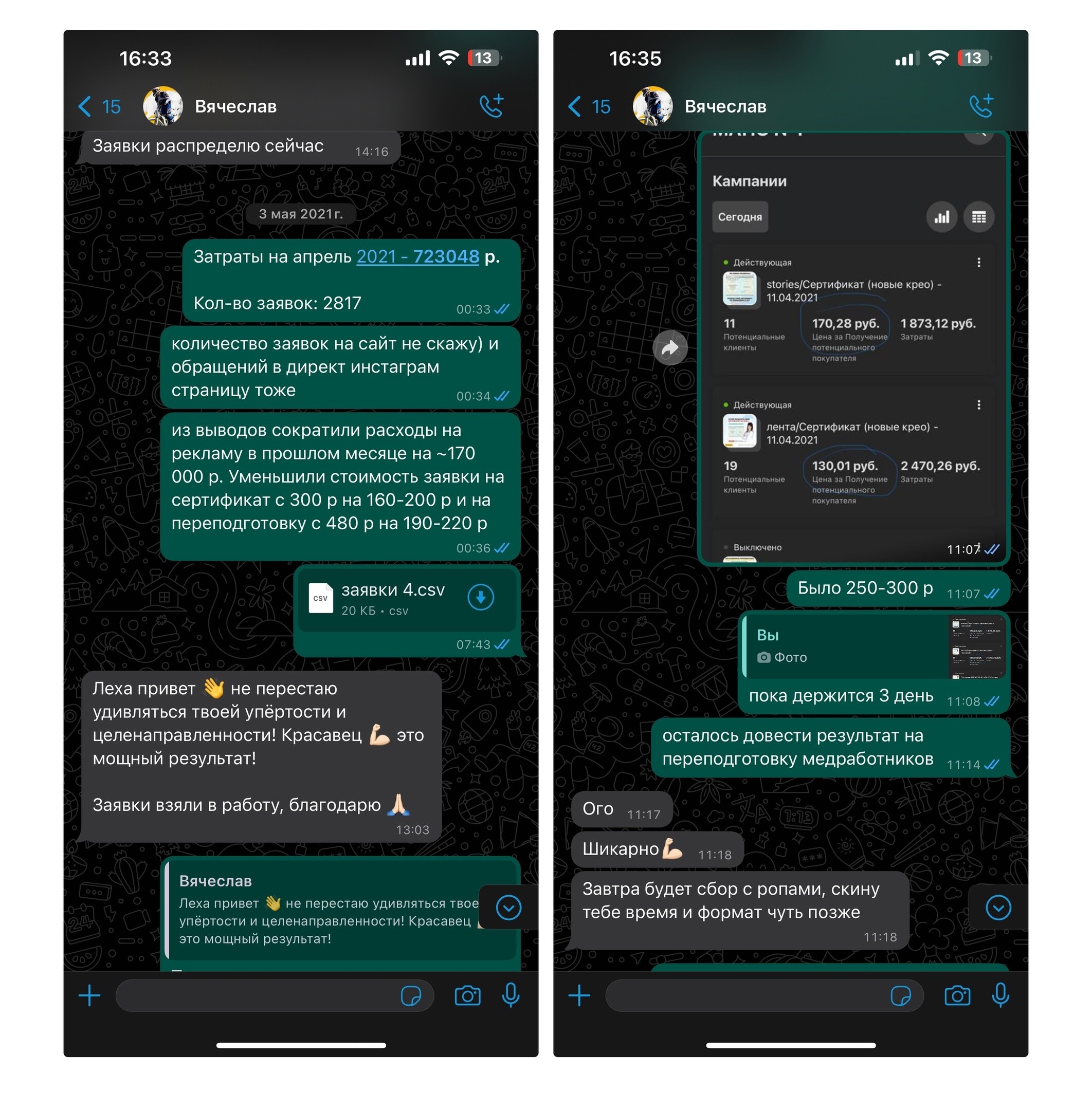 Переписки и касания с клиентами учебного центра